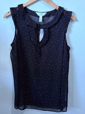 Addition Elle NWT Sheer Polka Dot Pleated Neck Blouse Sleeveless Size X 1X